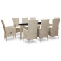 Set comedor de jardín 9 piezas y cojines ratán sintético beige de vidaXL, Conjuntos de jardín - Ref: Foro24-46042, Precio: 80...