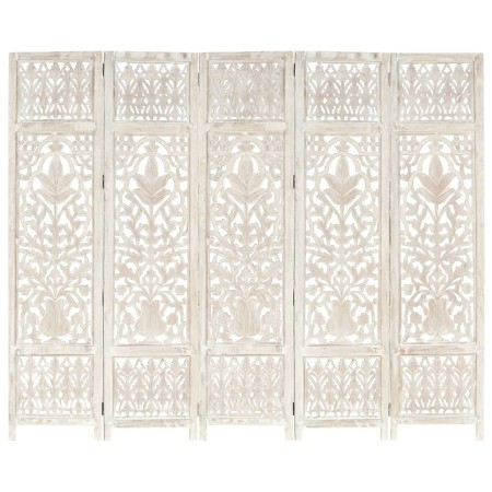 Biombo 5 paneles tallado a mano madera mango blanco 200x165 cm de vidaXL, Divisores de ambientes - Ref: Foro24-285331, Precio...