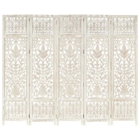 Biombo 5 paneles tallado a mano madera mango blanco 200x165 cm de vidaXL, Divisores de ambientes - Ref: Foro24-285331, Precio...