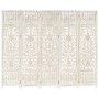 Biombo 5 paneles tallado a mano madera mango blanco 200x165 cm de vidaXL, Divisores de ambientes - Ref: Foro24-285331, Precio...