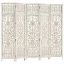 Biombo 5 paneles tallado a mano madera mango blanco 200x165 cm de vidaXL, Divisores de ambientes - Ref: Foro24-285331, Precio...