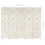 Biombo 5 paneles tallado a mano madera mango blanco 200x165 cm de vidaXL, Divisores de ambientes - Ref: Foro24-285331, Precio...