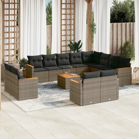 Set sofás de jardín con cojines 13 piezas ratán sintético gris de , Conjuntos de jardín - Ref: Foro24-3258924, Precio: 839,39...