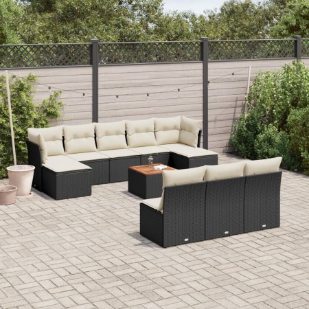Set de sofás de jardín 11 pzas y cojines ratán sintético negro de , Conjuntos de jardín - Ref: Foro24-3223865, Precio: 531,29...