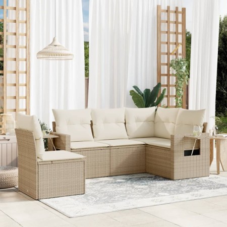 Juego de sofás jardín con cojines 5 pzas ratán sintético beige de , Conjuntos de jardín - Ref: Foro24-3252505, Precio: 401,89...