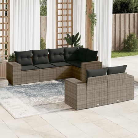 Set de sofás de jardín 7 piezas con cojines ratán PE gris de , Conjuntos de jardín - Ref: Foro24-3222809, Precio: 500,42 €, D...