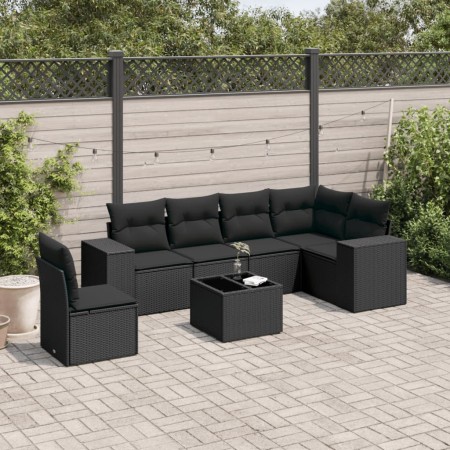 Set de comedor de jardín 7 pzas y cojines ratán sintético negro de , Conjuntos de jardín - Ref: Foro24-3222634, Precio: 483,4...