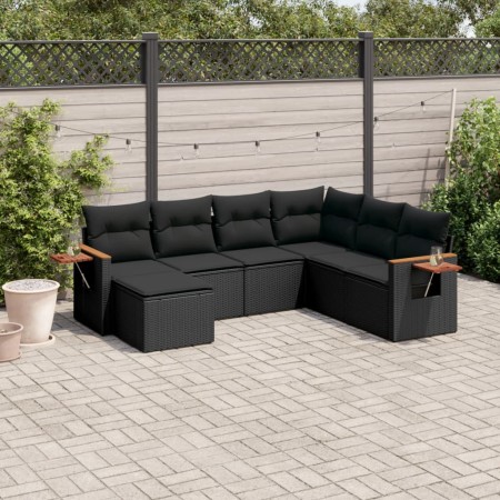 Set de comedor de jardín 7 pzas y cojines ratán sintético negro de , Conjuntos de jardín - Ref: Foro24-3259444, Precio: 494,5...