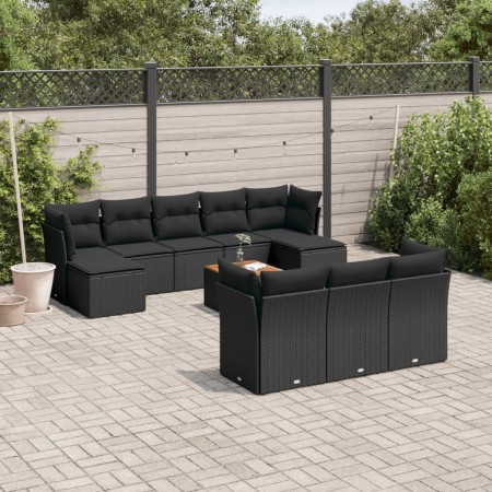 Set de sofás de jardín 11 pzas y cojines ratán sintético negro de , Conjuntos de jardín - Ref: Foro24-3223878, Precio: 639,64...