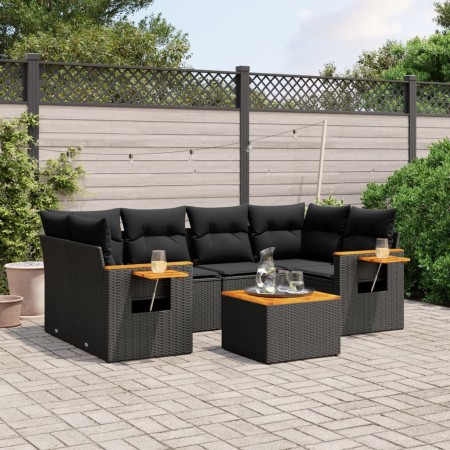 Set de comedor de jardín 7 pzas y cojines ratán sintético negro de , Conjuntos de jardín - Ref: Foro24-3259038, Precio: 525,0...