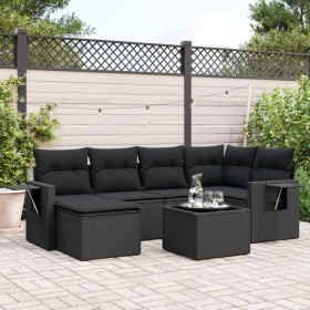 Set de comedor de jardín 7 pzas y cojines ratán sintético negro de , Conjuntos de jardín - Ref: Foro24-3252802, Precio: 469,3...