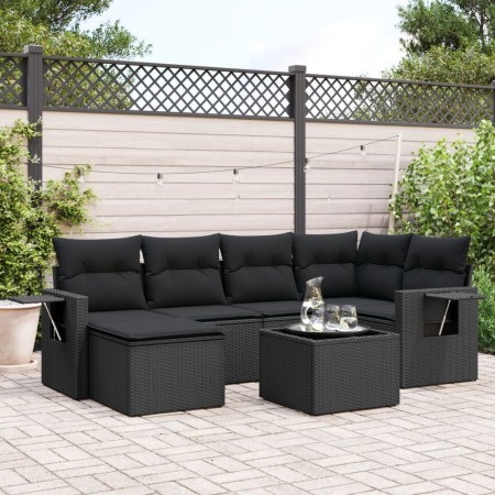 Set de comedor de jardín 7 pzas y cojines ratán sintético negro de , Conjuntos de jardín - Ref: Foro24-3252802, Precio: 469,3...