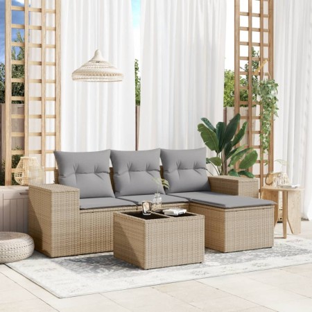 Juego de sofás jardín con cojines 5 pzas ratán sintético beige de , Conjuntos de jardín - Ref: Foro24-3254816, Precio: 346,54...