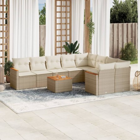 Juego de sofás jardín con cojines beige 10 pzas ratán sintético de , Conjuntos de jardín - Ref: Foro24-3258712, Precio: 691,3...
