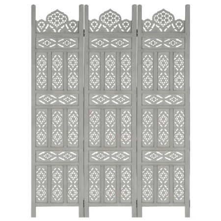 Biombo 3 paneles tallado a mano madera de mango gris 120x165 cm de vidaXL, Divisores de ambientes - Ref: Foro24-285321, Preci...
