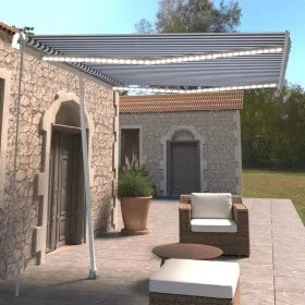 Toldo manual retráctil con luz LED azul y blanco 300x250 cm de , Toldos - Ref: Foro24-3069501, Precio: 376,71 €, Descuento: %