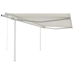 Automatic retractable awning with cream poles 4.5x3.5 m by , Awnings - Ref: Foro24-3070047, Price: 638,38 €, Discount: %