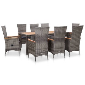 Set de comedor de jardín 9 pzas y cojines ratán sintético gris de vidaXL, Conjuntos de jardín - Ref: Foro24-46041, Precio: 92...