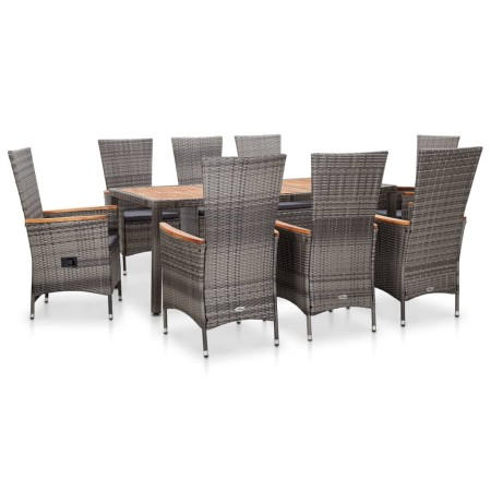 Set de comedor de jardín 9 pzas y cojines ratán sintético gris de vidaXL, Conjuntos de jardín - Ref: Foro24-46041, Precio: 92...