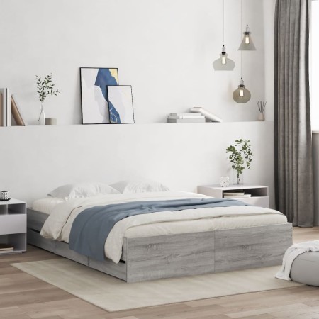 Cama con cajones madera ingeniería gris Sonoma 150x200 cm de , Camas y somieres - Ref: Foro24-3207271, Precio: 159,44 €, Desc...