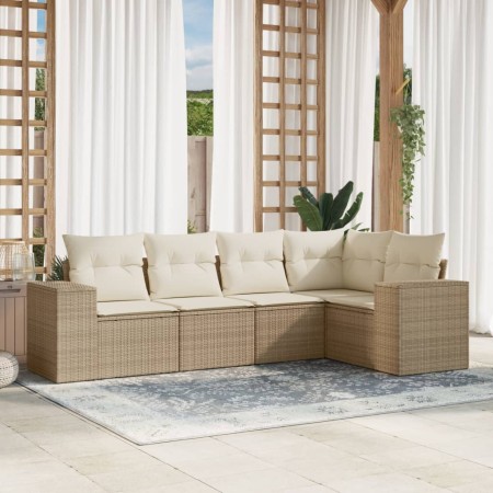 Juego de sofás jardín con cojines 5 pzas ratán sintético beige de , Conjuntos de jardín - Ref: Foro24-3254865, Precio: 408,53...