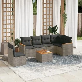 Set de sofás de jardín 7 piezas con cojines ratán PE gris de , Conjuntos de jardín - Ref: Foro24-3258427, Precio: 412,09 €, D...