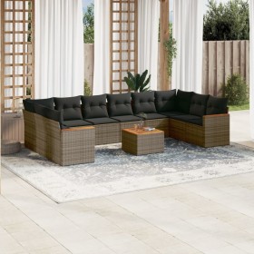 Set de sofás de jardín 11 pzas y cojines ratán sintético gris de , Conjuntos de jardín - Ref: Foro24-3258735, Precio: 620,43 ...