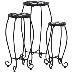 Mesitas de mosaico 3 uds cerámica negro y blanco de vidaXL, Soportes para macetas - Ref: Foro24-46703, Precio: 87,08 €, Descu...