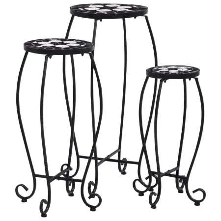 Mesitas de mosaico 3 uds cerámica negro y blanco de vidaXL, Soportes para macetas - Ref: Foro24-46703, Precio: 87,08 €, Descu...