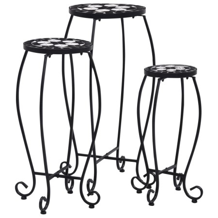 Mesitas de mosaico 3 uds cerámica negro y blanco de vidaXL, Soportes para macetas - Ref: Foro24-46703, Precio: 89,04 €, Descu...