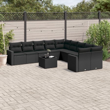 Set de sofás de jardín 11 pzas y cojines ratán sintético negro de , Conjuntos de jardín - Ref: Foro24-3219505, Precio: 682,43...