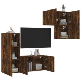 Muebles de TV de pared 4 pzas madera ingeniería roble ahumado en Muebles TV | Comprar online en Foru.es