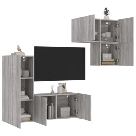 Muebles de TV de pared 4 pzas madera de ingeniería gris Sonoma en Muebles TV | Comprar online en Foru.es