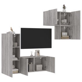 Muebles de TV de pared 4 pzas madera de ingeniería gris Sonoma en Muebles TV | Comprar online en Foru.es