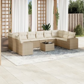 Set de sofás de jardín 11pzas con cojines ratán sintético beige de , Conjuntos de jardín - Ref: Foro24-3223077, Precio: 715,8...