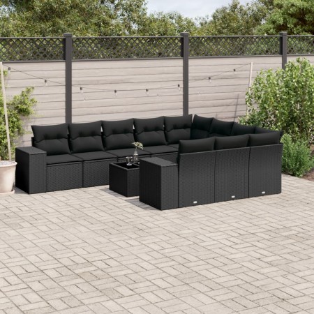 Set de sofás de jardín 11 pzas y cojines ratán sintético negro de , Conjuntos de jardín - Ref: Foro24-3223094, Precio: 728,02...