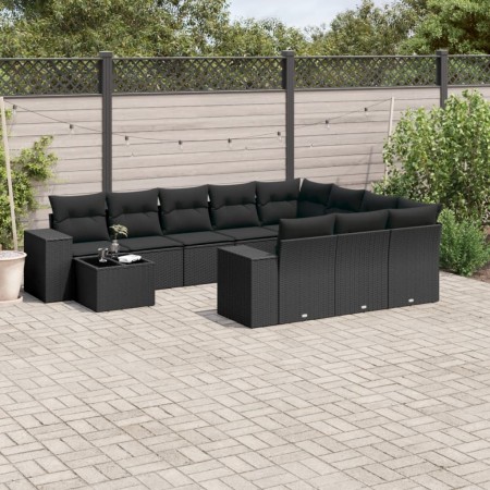 Set de sofás de jardín 11 pzas y cojines ratán sintético negro de , Conjuntos de jardín - Ref: Foro24-3223124, Precio: 728,02...