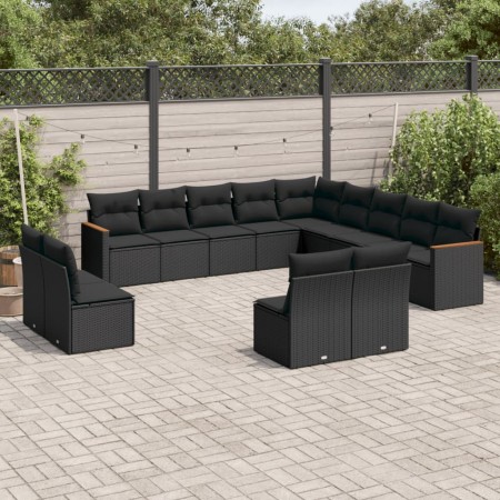Set de sofás de jardín y cojines 13 pzas ratán sintético negro de , Conjuntos de jardín - Ref: Foro24-3258884, Precio: 822,88...