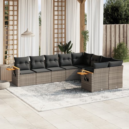 Set de muebles de jardín 9 pzas y cojines ratán sintético gris de , Conjuntos de jardín - Ref: Foro24-3259547, Precio: 584,02...