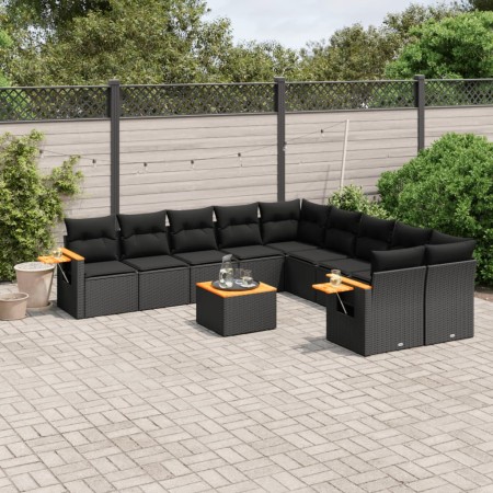 Set de sofás de jardín 11 pzas y cojines ratán sintético negro de , Conjuntos de jardín - Ref: Foro24-3259598, Precio: 707,34...