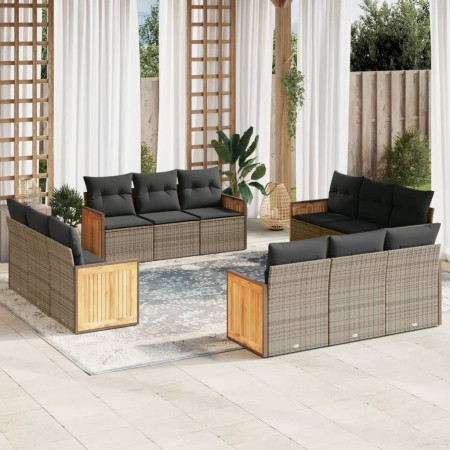 Set de sofás de jardín 12 pzas con cojines ratán sintético gris de , Conjuntos de jardín - Ref: Foro24-3259918, Precio: 871,0...