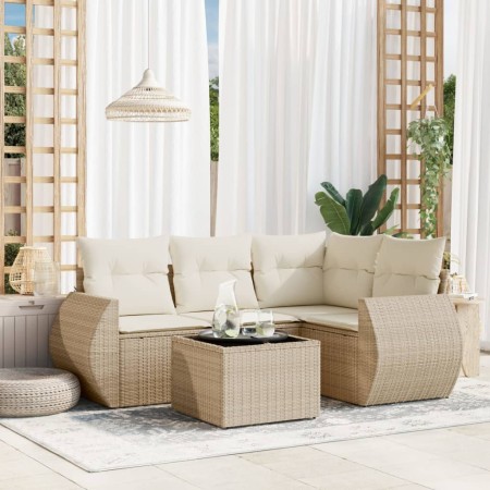 Juego de sofás jardín con cojines 5 pzas ratán sintético beige de , Conjuntos de jardín - Ref: Foro24-3253655, Precio: 405,46...