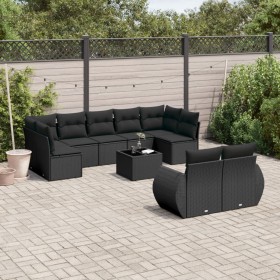 Set de sofás de jardín 10 pzas cojines ratán sintético negro de , Conjuntos de jardín - Ref: Foro24-3254162, Precio: 657,68 €...