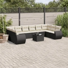 Set de sofás de jardín 11 pzas y cojines ratán sintético negro de , Conjuntos de jardín - Ref: Foro24-3254213, Precio: 710,57...