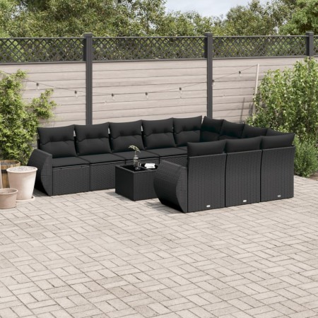 Set de sofás de jardín 11 pzas y cojines ratán sintético negro de , Conjuntos de jardín - Ref: Foro24-3254232, Precio: 733,21...
