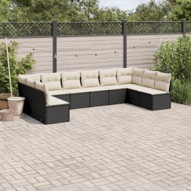 Set de sofás de jardín 10 pzas cojines ratán sintético negro de , Conjuntos de jardín - Ref: Foro24-3218086, Precio: 503,67 €...