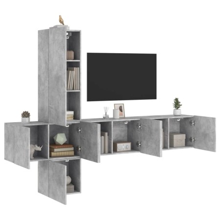 Muebles de TV de pared 5 pzas madera ingeniería gris hormigón en Muebles TV | Comprar online en Foru.es