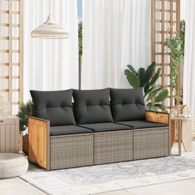 Set de sofá de jardín 3 pzas y cojines ratán sintético gris de , Conjuntos de jardín - Ref: Foro24-3227439, Precio: 198,25 €,...