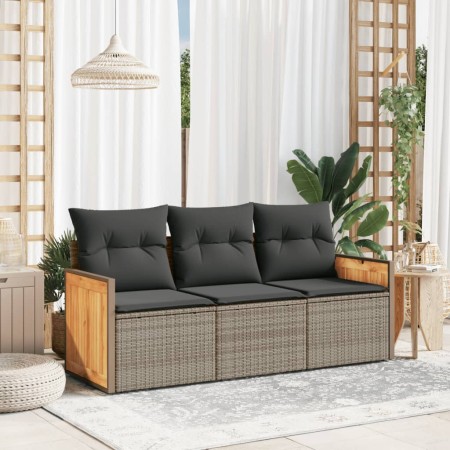 Set de sofá de jardín 3 pzas y cojines ratán sintético gris de , Conjuntos de jardín - Ref: Foro24-3227439, Precio: 198,25 €,...