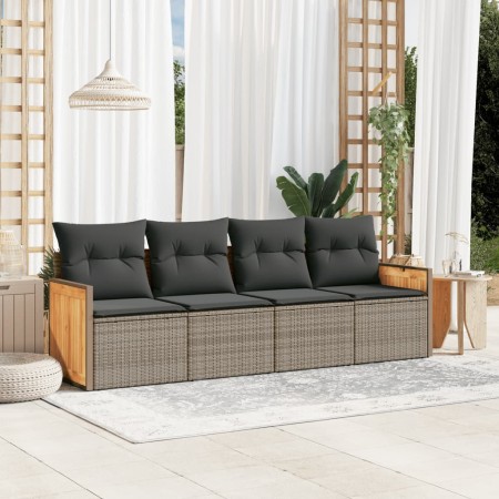 Set de sofás de jardín 4 pzas y cojines ratán sintético gris de , Conjuntos de jardín - Ref: Foro24-3227453, Precio: 248,32 €...